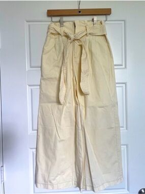 American Eagle Outfitters Cream Wide-Leg Paperbag Waist Pants